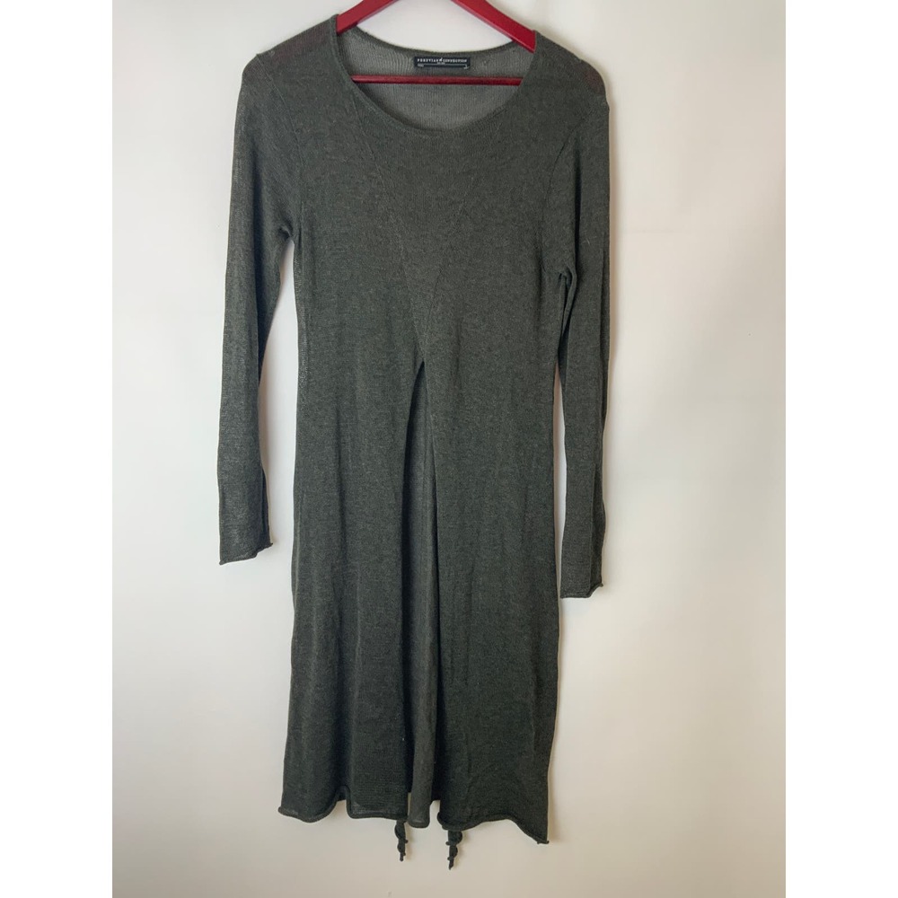 Peruvian Connection Long Dress Sweater Front Slit Brown Small Sheer Lightweight